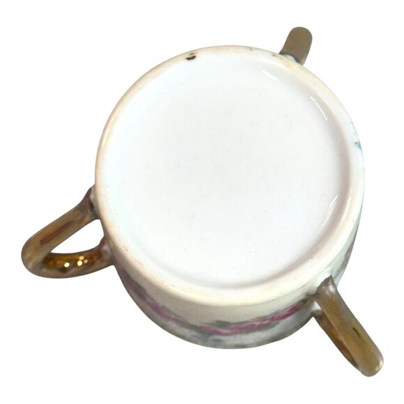 Vintage Double Handle Floral Porcelain Cup Roses Gold Trim Three Handle Tyg Mug - Picture 4 of 7